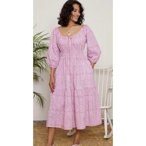 Pink City Prints Rah Rah Ditsy Floral Blush Cotton Smocked Midi Dress Tuckernuck